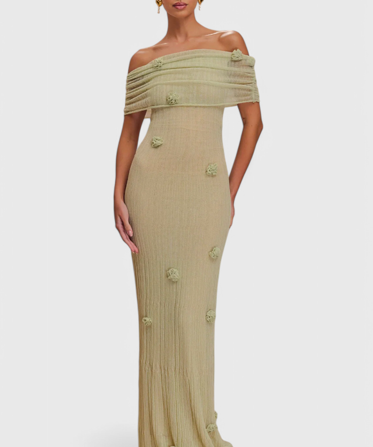 Емелина - Макси плетена рокля с открити рамене