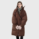 Олимпия - Класическо дълго пухено палто с качулка