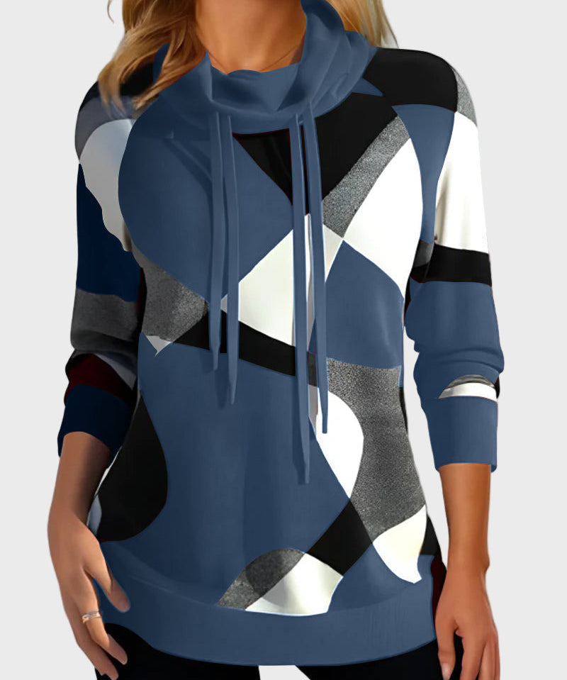 Ясела блуза с артистичен дизайн и качулка