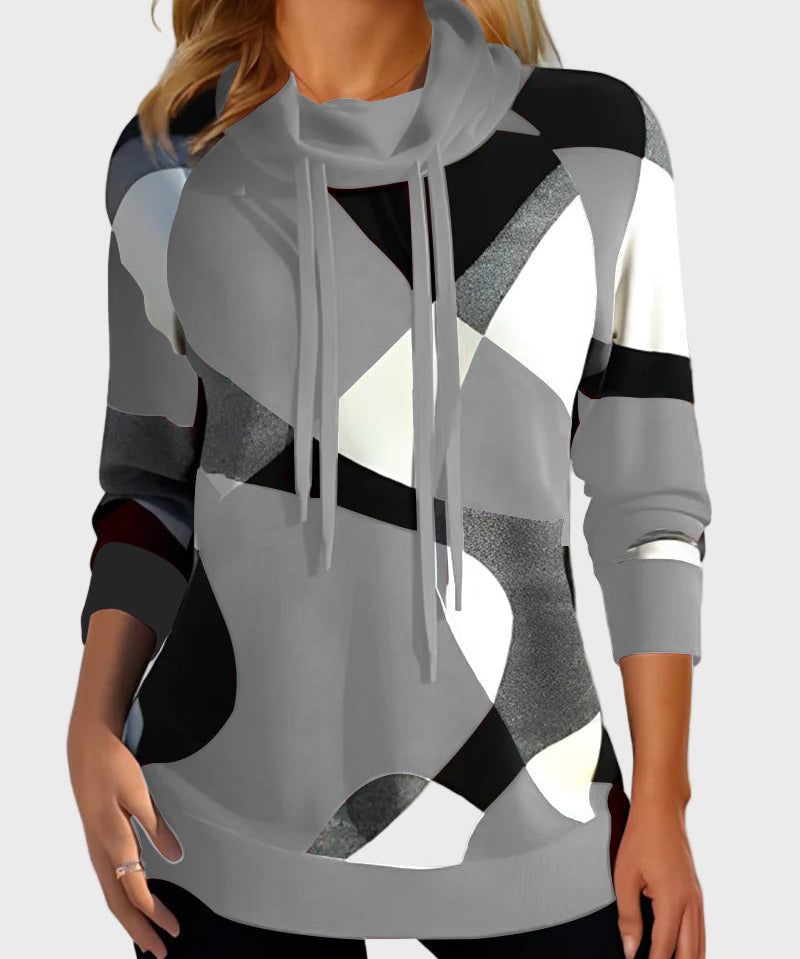 Ясела блуза с артистичен дизайн и качулка