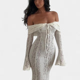 Златея - Макси рокля с открити рамене