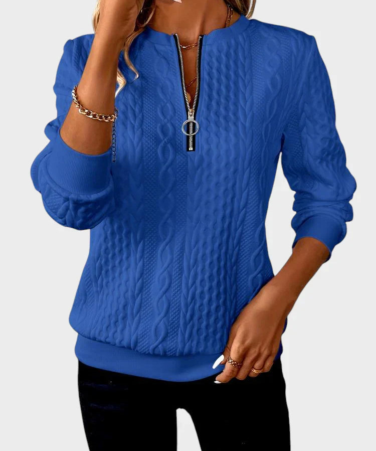 Бранислава - Дамски плетен пуловер с цип