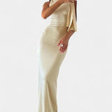 Зарина -  Драпирана макси рокля с едно рамо