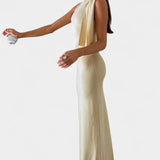 Зарина -  Драпирана макси рокля с едно рамо