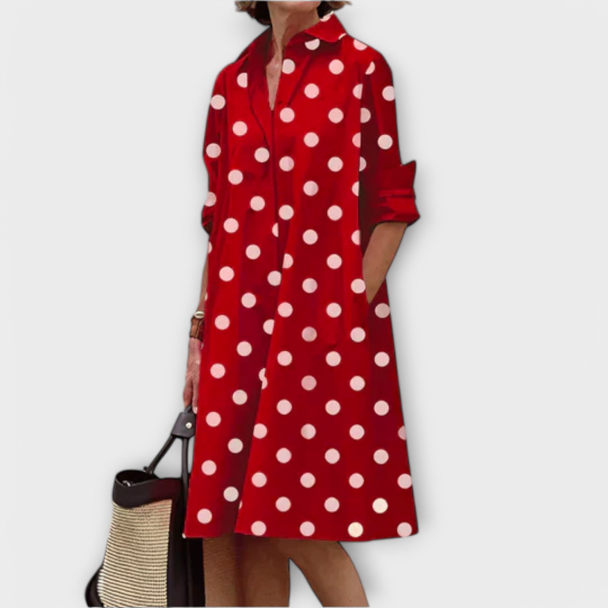 Мириам - Модерен дизайн на рокля-риза с яка и 3/4 ръкави