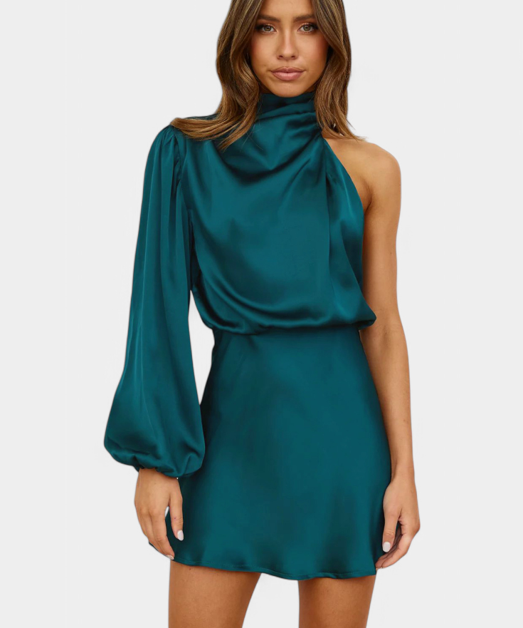 Здравина - Мини рокля с драпирано лого и едно рамо