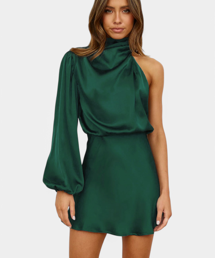 Здравина - Мини рокля с драпирано лого и едно рамо