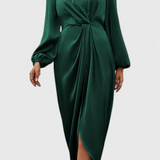 Аркня - Дълга сатенена рокля с страничен разрез