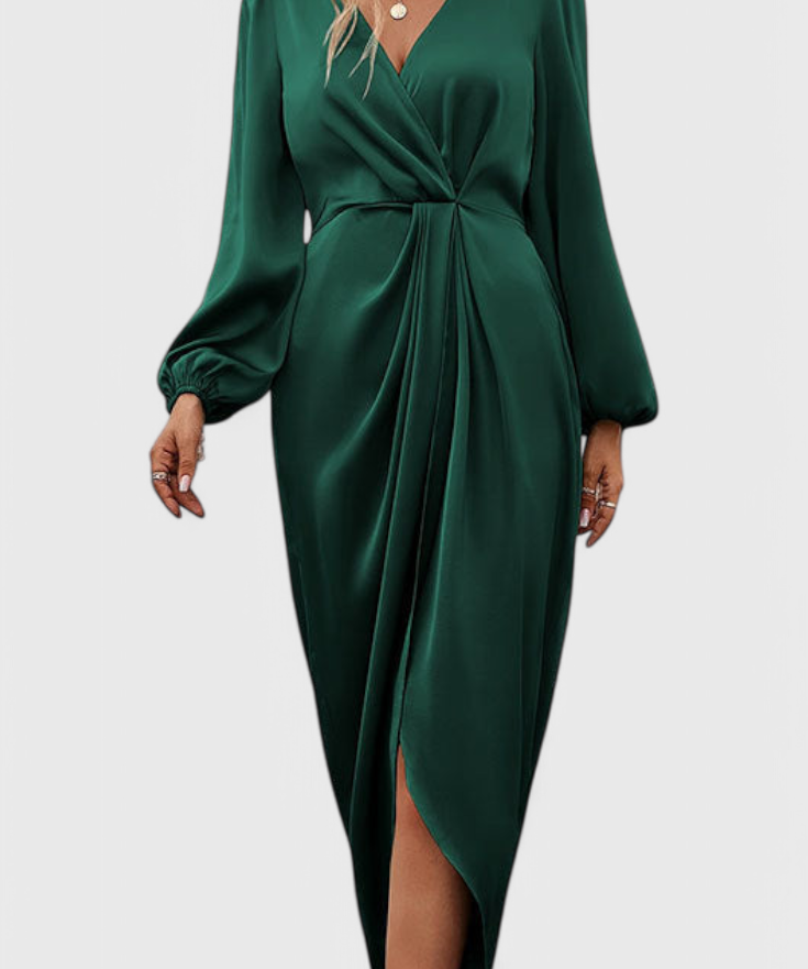 Аркня - Дълга сатенена рокля с страничен разрез