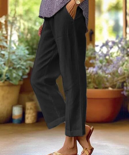 Зарсол - Ежедневни панталони от памук и лен с еластична талия и джобове