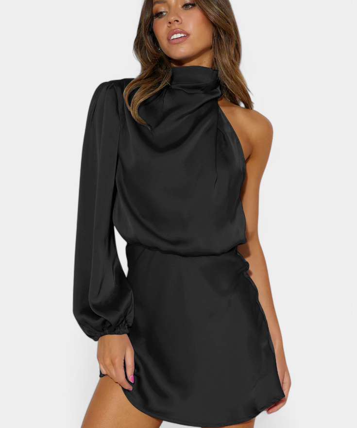 Здравина - Мини рокля с драпирано лого и едно рамо