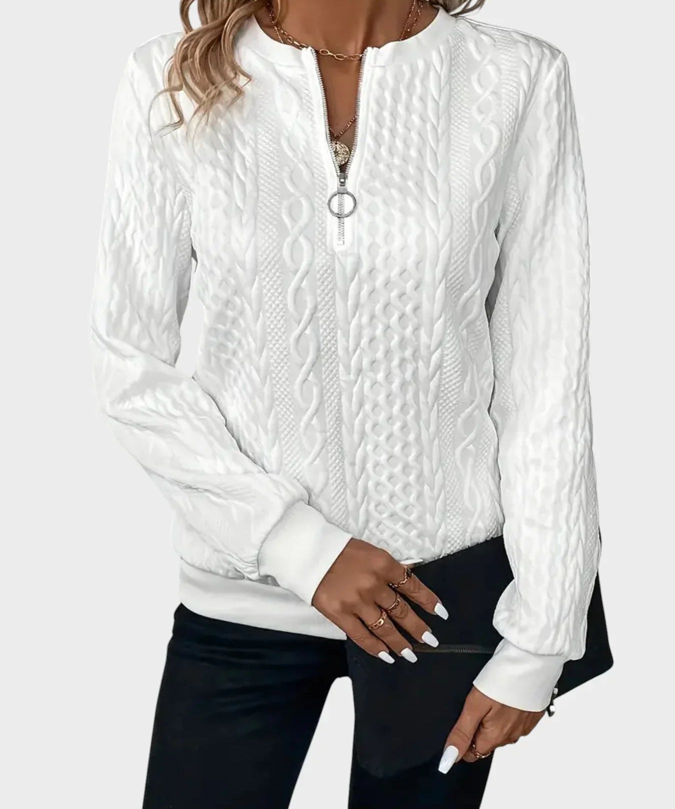 Бранислава - Дамски плетен пуловер с цип