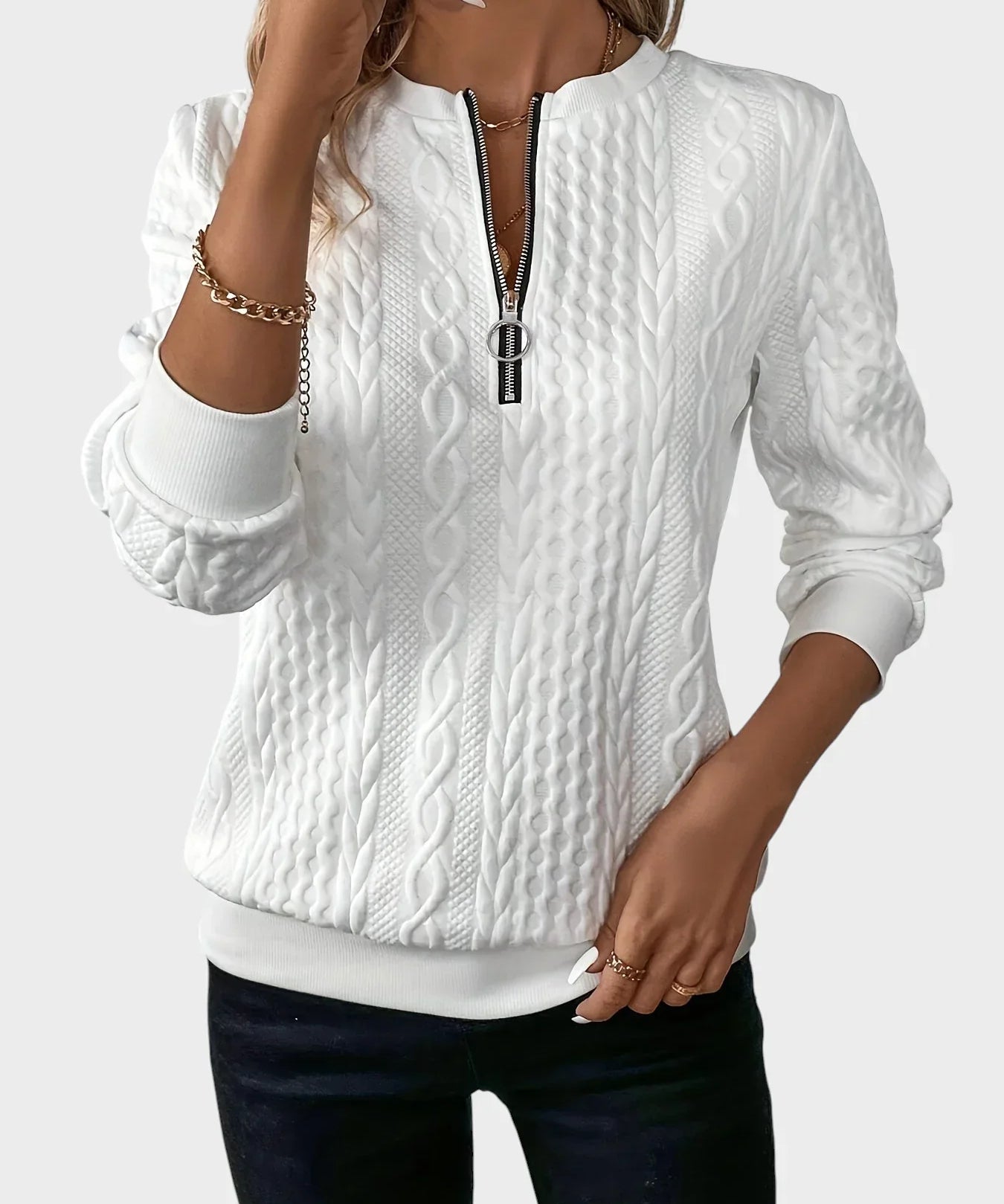 Бранислава - Дамски плетен пуловер с цип