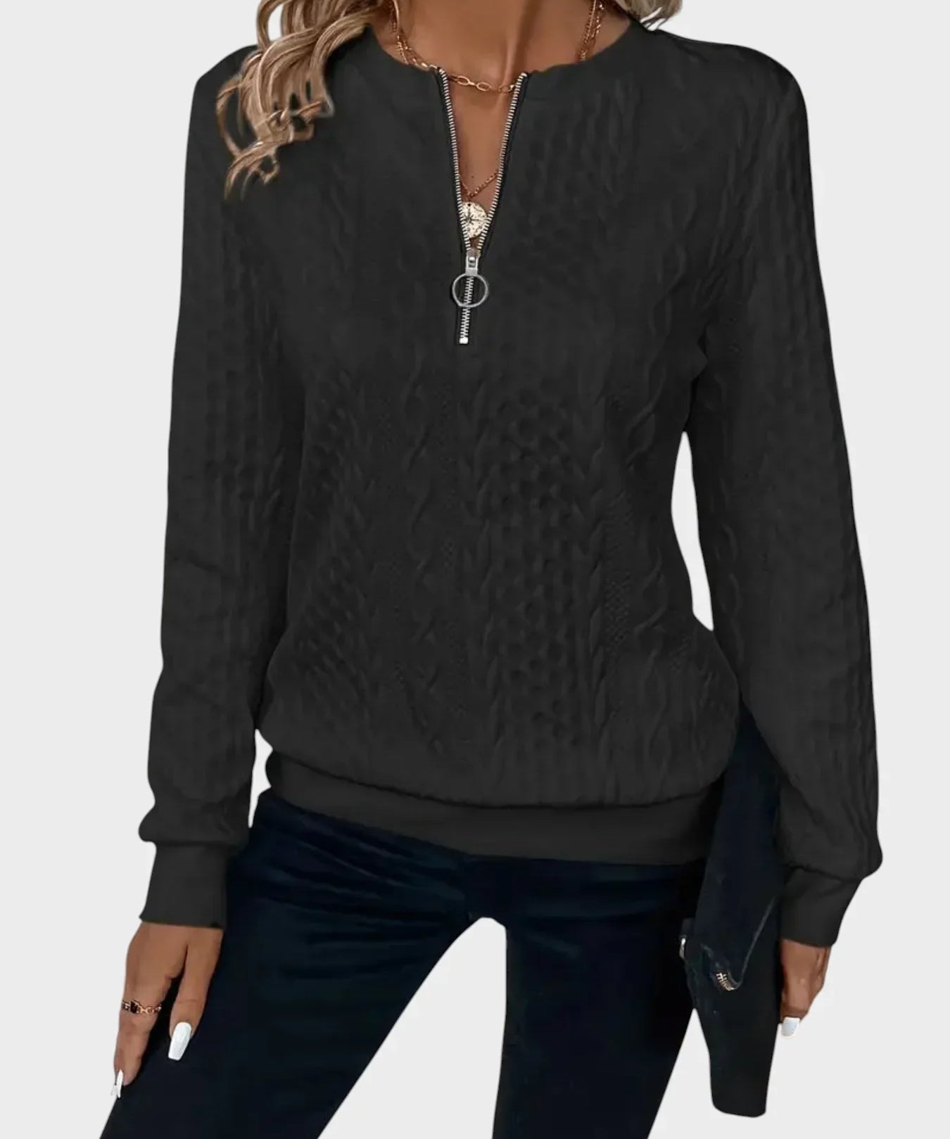 Бранислава - Дамски плетен пуловер с цип