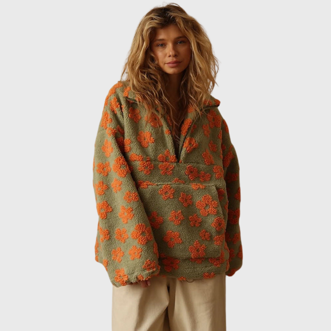 Биляна - Топъл пуловер с цветя