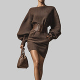 Бела - Къса рокля от трико с колан