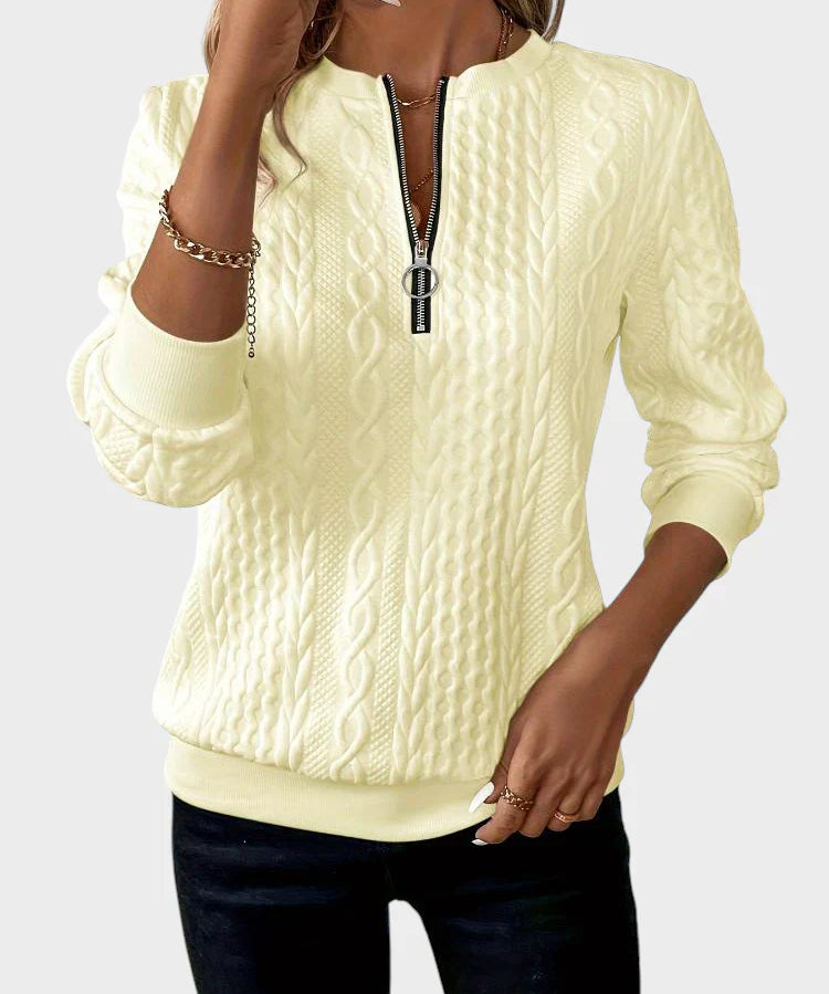 Бранислава - Дамски плетен пуловер с цип