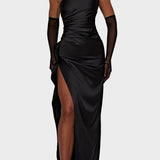 Елида - Макси рокля с едно рамо и висок цеп