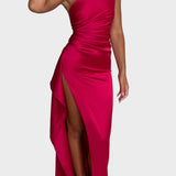 Елида - Макси рокля с едно рамо и висок цеп