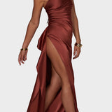 Елида - Макси рокля с едно рамо и висок цеп