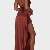 Елида - Макси рокля с едно рамо и висок цеп