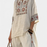 Ружана - Комплект Дейзи от бамбуков плат с елегантни червени и зелени ивици