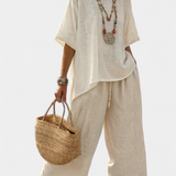 Смарагда - Комплект от раирани панталони и тениска