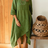 Делара - Асиметрична рокля от памук и лен