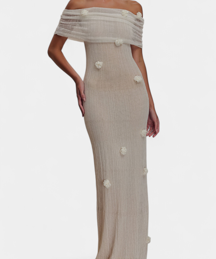 Емелина - Макси плетена рокля с открити рамене