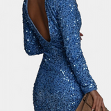 Дражена -  Дълга парти рокля с отворен гръб и зимен блясък