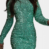 Дражена -  Дълга парти рокля с отворен гръб и зимен блясък