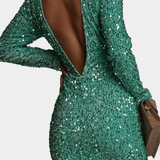 Дражена -  Дълга парти рокля с отворен гръб и зимен блясък