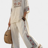 Ружана - Комплект Дейзи от бамбуков плат с елегантни червени и зелени ивици