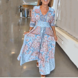 Ивавал - Дамски елегантни флорални шнур дълга рокля