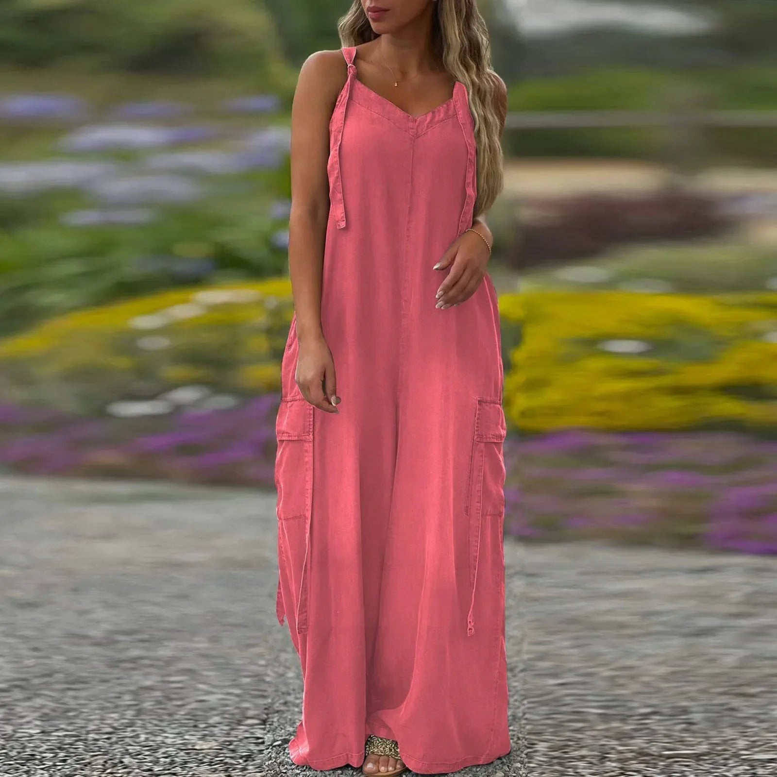 Златил - Дамски свободен гащеризон с широки крачоли и джобове