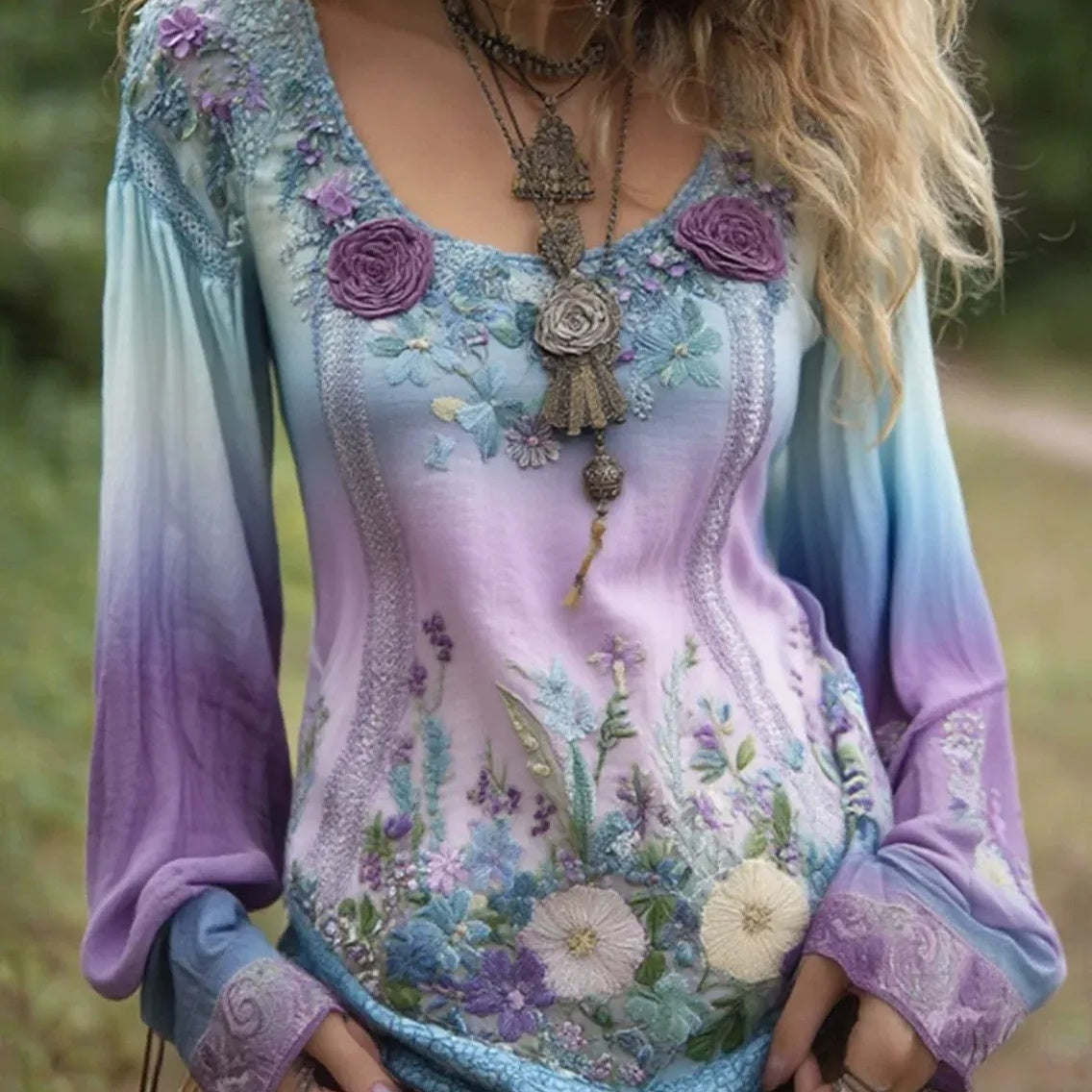 Златмир - Дамска ежедневна блуза с принт и кръгла яка