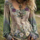 Златмир - Дамска ежедневна блуза с принт и кръгла яка