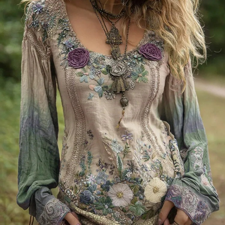 Златмир - Дамска ежедневна блуза с принт и кръгла яка