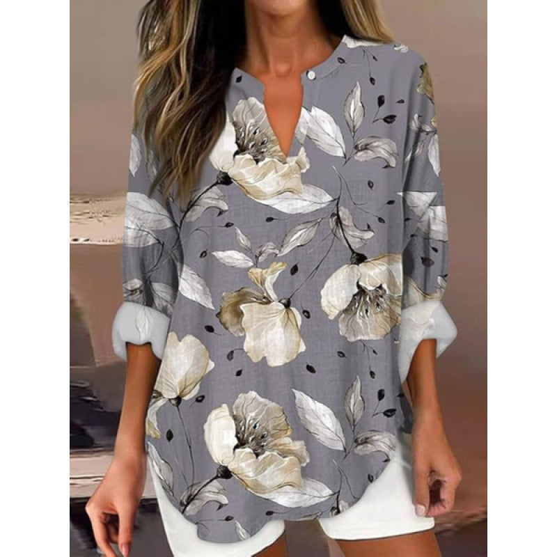 Златели - Дигитална Блуза с Обло Деколте и Дълъг Ръкав