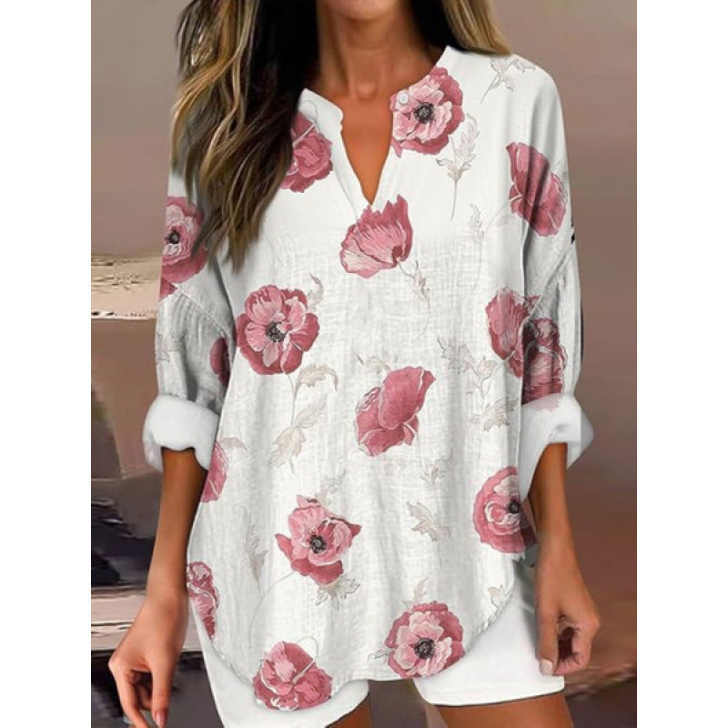 Златели - Дигитална Блуза с Обло Деколте и Дълъг Ръкав